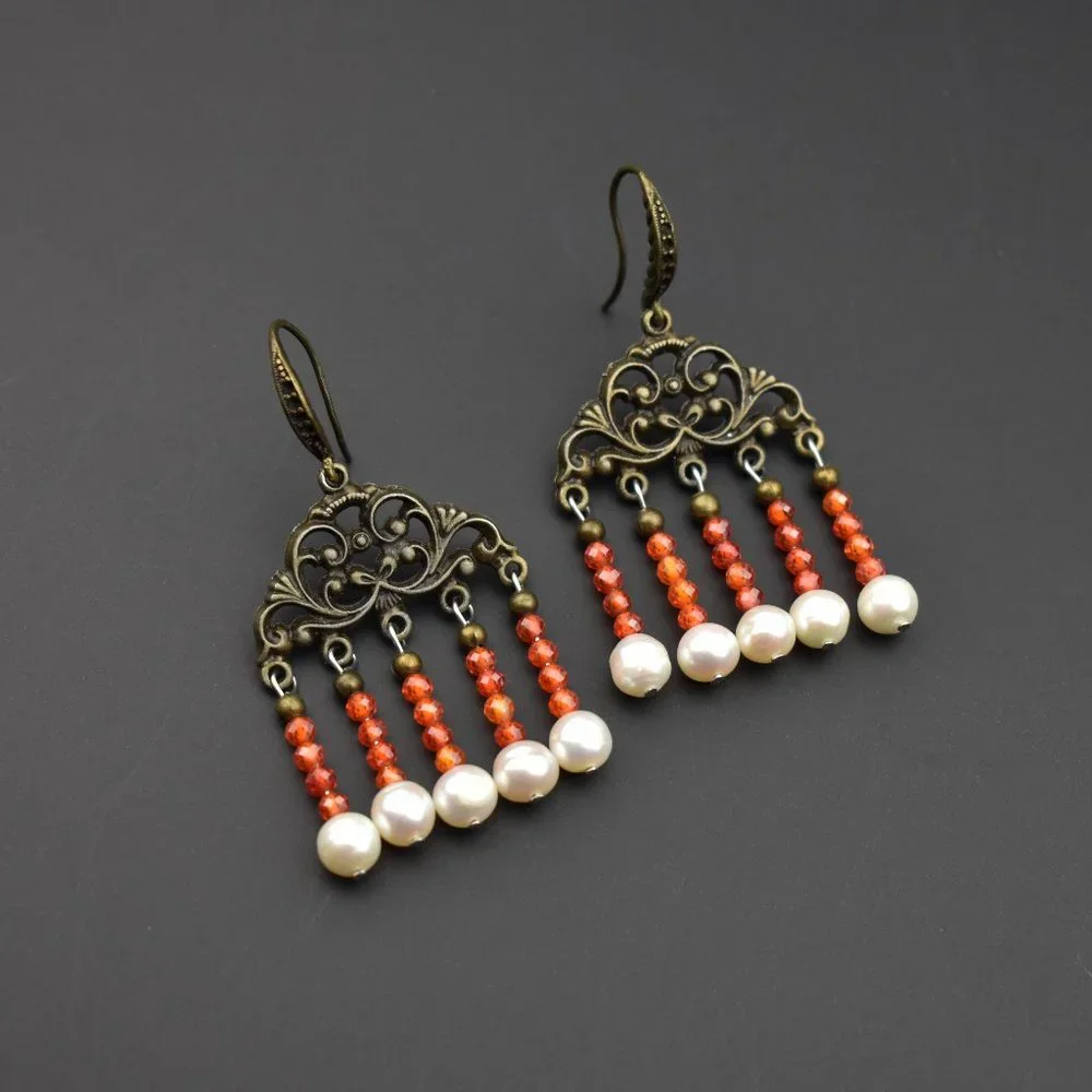 Carnelian earrings dangle, large colorful earrings boho